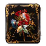 An unusual mid 19th century black silhouette portrait in lacquered Union case: with oval silhouette