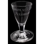 A Firing glass of Masonic interest: the conical bowl wheel cut with 'St.