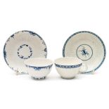 A First Period Worcester blue and white reeded teabowl and saucer and a St.
