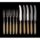 A set of five George VI silver and ivory fruit knives and forks, maker Elkington & Co, Birmingham,