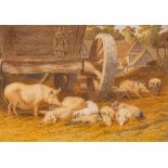Robert Hills [1769-1844]- Farmyard pigs resting,:- watercolour, 18 x 25cm. * Provenance.