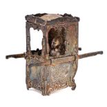 A Dutch silver model of a sedan chair: with seated female figure holding a fan,