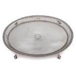 A George IV silver card tray, maker's mark indistinct, London, 1820: crested,