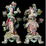 A pair of Bow figures of 'New Dancers': each modelled in dancing pose with bocage background,