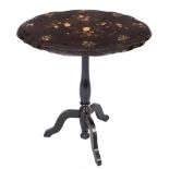 A Victorian papier mache and decorated oval occasional table:, on a later base,