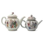 A First Period Worcester painted and transfer printed polychrome teapot and cover,