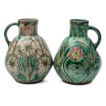 Two Della Robbia pottery jugs and vase: the former of globular form with short raised neck and