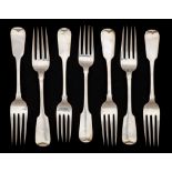 A set of five George IV Irish silver Fiddle pattern table forks, maker Charles Marsh,