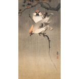 After Koson Three Japanese woodblock prints depicting various birds amongst shrubs and trees: