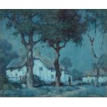 Albert Moulton Foweraker [1873-1942]- Thatched cottages at night,