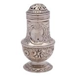 A George II silver pounce pot, maker Samuel Wood, London, 1746: of baluster form,