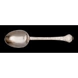 A Charles II silver trefid spoon, maker PL, London, 1679: initialled, with lace back bowl,