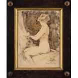 Attributed to Allan Davidson [1873-1932]- Seated nude,:- signed in pencil, oil on paper 22 x 16.
