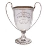 An Edward VII silver two handled trophy cup, maker Carrington & Co, London, 1905: inscribed,