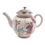 A mixed group of Lowestoft porcelain: comprising a globular teapot painted to each side with three