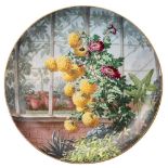 A Copeland porcelain charger painted by Charles Ferdinand Hurten: with chrysanthemum sprays and