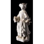 A Bristol [Richard Champion] white glazed figure of Matrimony: the girl holding a bird cage in her