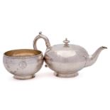 A Victorian silver plain circular teapot and a matching sugar basin, maker Alexander Macrae, London,