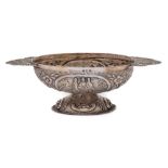 A Dutch silver oval bowl, marks worn and rubbed: with embossed foliate decoration,