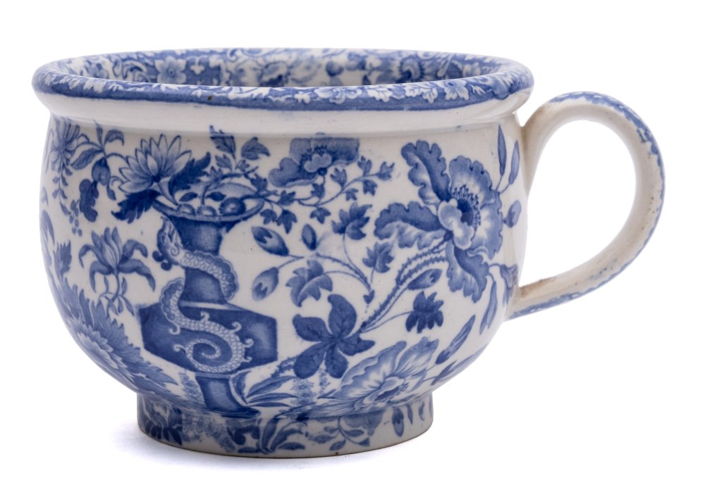 Three children's chamber pots: of traditional form transfer printed in blue and comprising a - Image 2 of 3