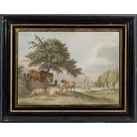 Attributed to Benjamin Zobel [1761-1831]- Sheep and a bay pony in a lowland meadow,