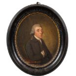 Circle of John Downman [1750-1824]- Portrait of George Symes Catcutt,:- three-quarter length seated,