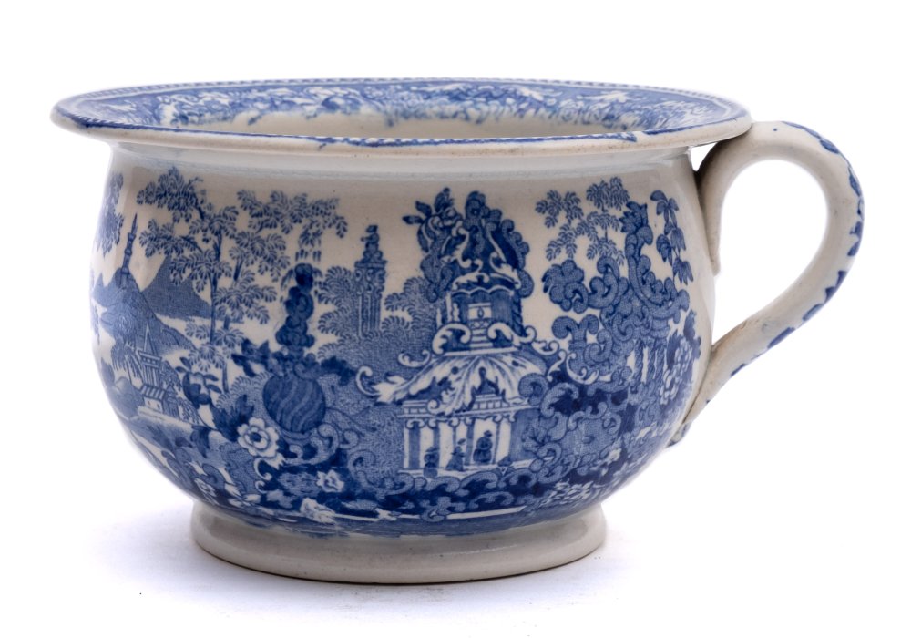 Three children's chamber pots: of traditional form transfer printed in blue and comprising a - Image 3 of 3