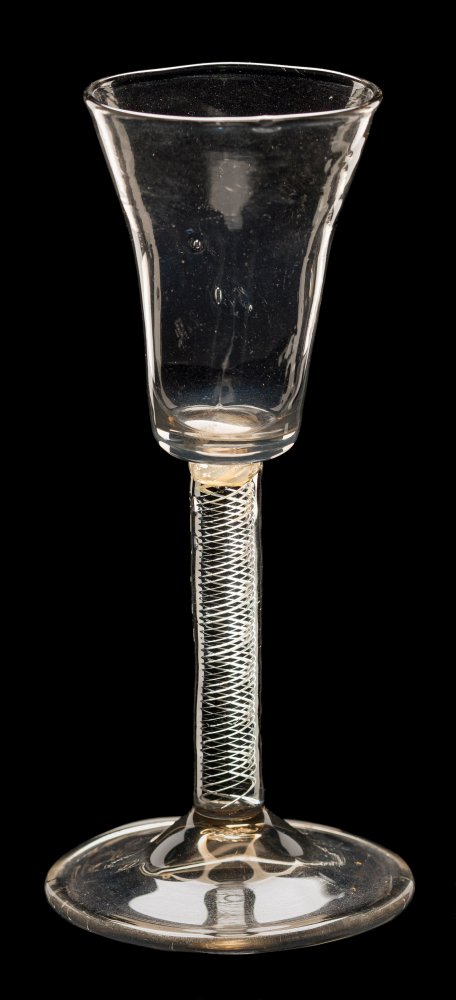 A Dutch wine glass: the pointed funnel shaped bowl on a straight single series air twist stem set - Image 2 of 2