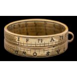 An early 18th Century brass pocket ring sundial: with adjustable central marker,