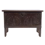 A late 17th Century oak chest:, of plank construction and small size,