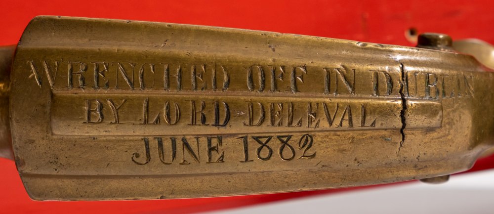 A 19th Century brass Doctor's pattern trophy door knocker: of scroll form, - Image 3 of 3