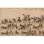 Circle of Harry Furniss [1854-1925]- Coming From The Derby,:- monochrome watercolour drawing,