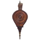 A small pair of 19th Century mahogany bellows: with turned bullseye and brass nozzle,