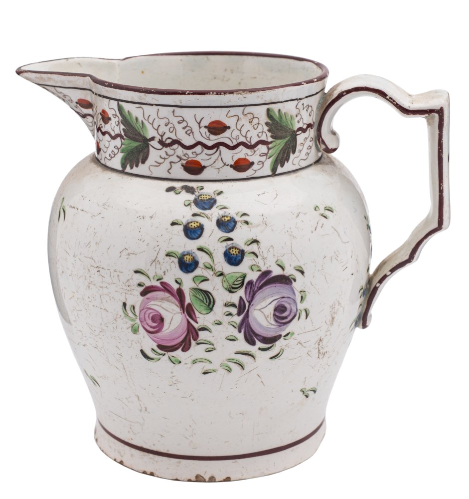 An early 19th Century pearlware jug and a small Wedgwood creamware two-handled cup and cover: the - Image 2 of 2