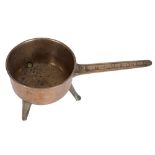 An 18th Century bronze skillet: of traditional design, the handle engraved G--H B1747,