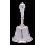 An 18th Century German silver call bell, maker ?FS, Hamburg: with ring turned handle 12cm.