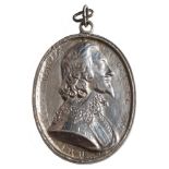 A Charles I silver Royalist badge by Thomas Rawlins: Obv. Bust.r.