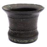 A late 16th/early 17th Century bronze mortar: cast with two founders/foundry marks, 12cm high,