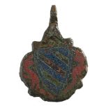 A late Medieval metal and enamel horse harness pendant: bears armorial for Eleanor of Castile,