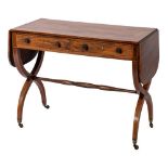 A George III mahogany and inlaid sofa table: of small size in the Sheraton manner,