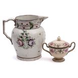 An early 19th Century pearlware jug and a small Wedgwood creamware two-handled cup and cover: the