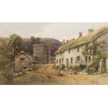 Alfred Leyman [1856-1933]- St Winifred's Church and thatched cottages, Branscombe, Devon,