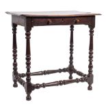 A late 17th Century oak side table:, the rectangular top with a moulded edge,