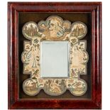 A rare dated Charles II stumpwork mirror: the rectangular bevelled plate enclosed in a shaped frame