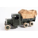 A Britains 1335 six wheeled army lorry (1934 version):, square nosed cab,