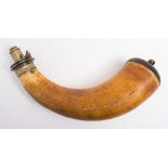 A horn powder flask by James Dixon & Sons, Sheffield:,