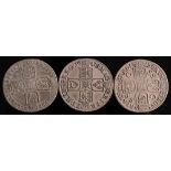 Three shillings, 1798, 1723 & 1758:.