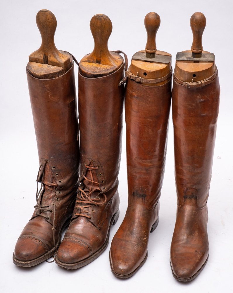 Peal & Co, London two pairs of brown leather riding boots with boot trees:.
