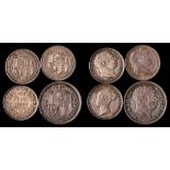 An 1819 shilling and 1816, 1817, 1838 sixpences.