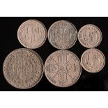 A Victorian 1887 halfcrown florin, two shillings and two sixpences:.